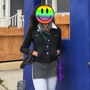 MOTO Cropped Borg Denim Jacket